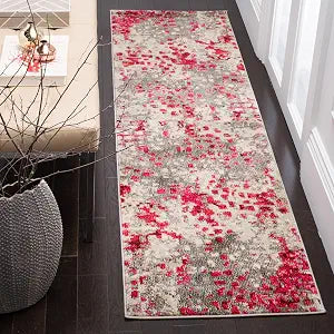 SAFAVIEH Monaco Collection Runner Rug - 2'2" x 8', Grey & Fuchsia, Boho Chic Abstract Watercolor Design, Non-Shedding & Easy Care, Ideal for High Traffic Areas in Living Room, Bedroom (MNC225R)