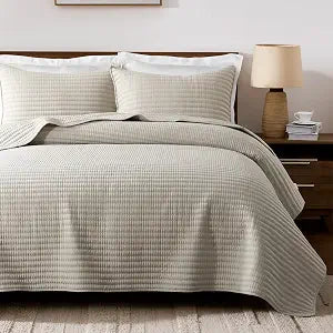 palassio Queen Quilt Bedding Set Channel Pick Stitch Striped Beige Coverlet