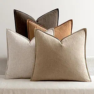 MIULEE Neutral Brown Linen Pillow Covers Pack of 4 Decorative Natural Fall Throw Pillow Covers Soft Accent Boho Farmhouse Couch Pillowcases Modern Spring Decor for Living Room Bed Sofa 20x20 Inch