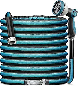 Garden Hose Water Hose 75ft Lightweight Flexible, Kink-Free Outdoor Heavy Duty 3/4" Rustproof Metal Fittings, 10-Pattern 360 Rotating Spray Nozzle for Yard Lawn Car Wash