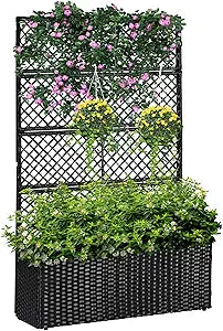 52 H Garden Planter Box with Trellis Outdoor for Vine Climbing Plants, Flowers Handwoven Rattan Garden Bed with Removable Liners for Backyard Patio Balcony