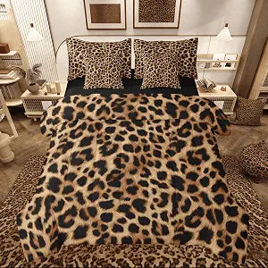 jejeloiu Leopard Print Comforter Set Queen Size 7 Pieces Cheetah Print Bedding Set for Kids Boys Girls Bed in a Bag with Comforter, Sheets, Pillowcases, Cushion Covers Safari Bedroom Decor All Season
