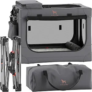 Noah & Paw Collapsible Dog Crate 26 Inch, Small Dog Crate for Small Medium Breeds, Travel Kennel for Car, Including Pet Mat for Pet Cage, 2 Storage Pockets, Handbag, 10mm Locking Zipper 26 * 17 * 17