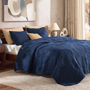 Bedsure Quilts Queen Size Bedspread, Thin Comforter, Navy Blue Coverlet
