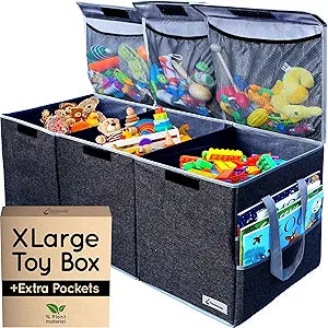 Extra Large Toy Box - Big Toy Box - Sturdy Extra Large Toy Storage Organizer with Pockets - Extra Large Toy Chest 36 x 16 x 12 in - Black