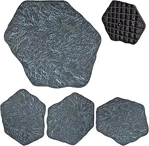 Arcadia Garden Products Set of 4, 16x17 Brushed Teal Stepping Stone Fiberclay Pavers, Outdoor Garden Natural Repeatable Pattern Pathway, Faux Stone Decorative Landscaping Walkway