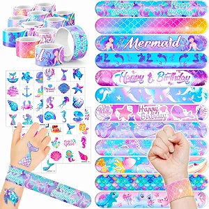 72PCS Mermaid Party Favors Decorations, Temporary Tattoos & Slap Bracelets