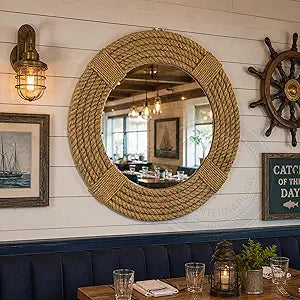 Nagina International Twisted Rope Round Decorative Mirrors - Rope Accentuated Mirror | Maritime Sailor's Decor Gifts | Bathroom Mirrors (12 Inches)