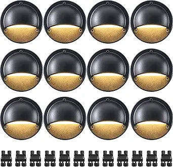 SUNVIE 5W LED Low Voltage Deck Lights with Fastlock2 Wire Connectors 12-24V AC/DC Low Voltage Landscape Lighting 3000K Warm White Step Lights Outdoor IP65 Waterproof for Deck Steps Fence Post, 12 Pack