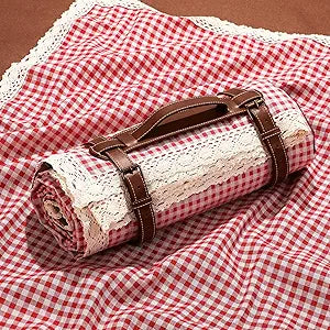 VitalCozy Waterproof Picnic Blankets 59 x 78in Outdoor Blanket Foldable 2 in 1 Double Layer Sandproof Beach Mat with Carry Strap for Camping Lawn Park Beach Grass(Red White)