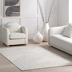 nuLOOM Makena Off White Geometric Power Loomed Area Rug, 3' x 5'