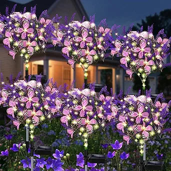 Kohlrabi Solar Garden Lights Outdoor, 6 Pack Solar Butterfly Lights Purple Lavender Gardening Gifts for Women, Artificial Flower with Butterfly Purple Garden Decor for Lawn Patio-Warm White