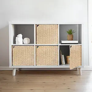 AELS 13" Handwoven Natural Fibre Doors for Cube Storage - Set of 4, Boho Straw Shelf Cover for Bookcase & Open Bookshelf, Rustic Farmhouse Home Decor, Fit IKEA Kallax Shelf - Beige (Door ONLY)