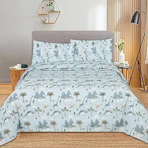 MK Collection Sheet Set Kids Teens Dinosaur Blue White Light Blue Orange Luxury Sheet Set New (Twin)