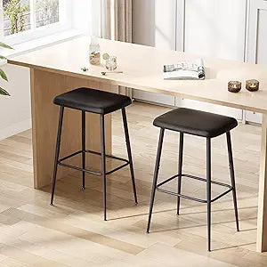Bar Stools Set of 2,Counter Height Bar Stools, Industrial Modern Barstools with PU Leather Cushion, Metal Frame Bar Chairs with Footrest for Kitchen, Dining Room, Bar, Cafe (Black) KBS516B