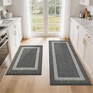 COSY HOMEER Kitchen Rugs Non-Slip 20x30/20x48 Inch Thick Polypropylene Standing Mat for Home Machine Washable, Black