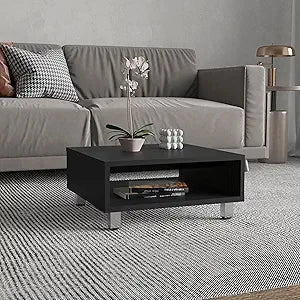 Tuhome Eclipse 10" High Minimalistic Square Coffee Table with Open Storage Shelf, Low Modern Living Room Center Table for Compact Spaces, Contemporary Design for Books, Dcor and Everyday Essen