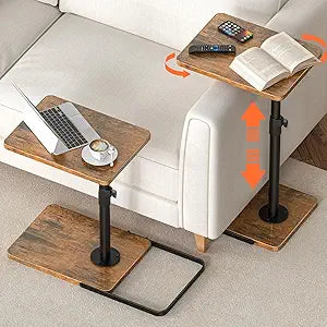 Tv Trays Set of 2 for Couch - 360Swivel Height Adjustable, Larger Metal and Wooden Base to Prevent SlippingTV Tray C Shaped End Table Food Snack Trays for Eating Sofa Bed Bathroom