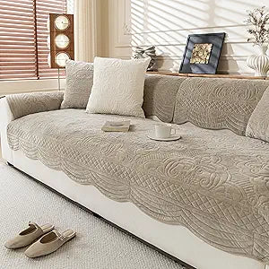 Couch Cover Sofa Covers Washable, Velvet Fleece Sofa Slipcovers for 3 Cushion Couch, Non-Slip Furniture Protector for Dog Pet, L Shaped Recliner Sectional Couch Cover Taupe,36"X83"(Only 1 Pcs)