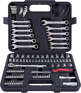 MECHMAX 121 Piece Mechanic Tool Set, 1/4 & 3/8 Inch Drive Metric & Standard Socket Wrench Kit, for General, Home, Car, Mechanics, Automotive Repair Tool Kit and as A Gift