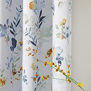 MYSKY HOME Floral Curtains 84 inches Long Living Room Curtains Room Darkening Curtains Thermal Insulated Light Blocking Drapes Grommet for Bedroom Bathroom, 2 Panels, Yellow and Blue