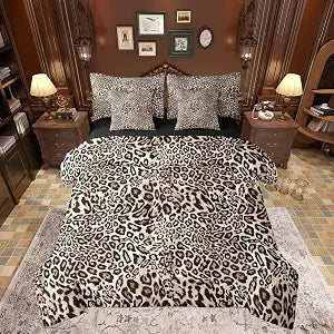 Manfei Leopard Print 7 Pieces Bedding Set Full Size,West Farmhouse Style Bed in a Bag for Kids Girls Boys Bedroom Decor,Wild Animal Skin Comforter Set with Sheets,Pillow Covers