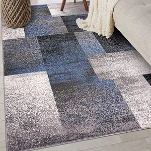 Rugshop Distressed Boxes Modern Non-Shedding Area Rug Blue 3' x 5'