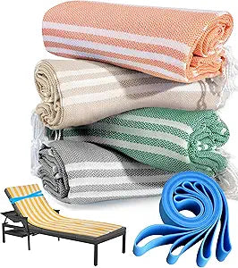 4 Packs Turkish Beach Towel Pool Swim Towels Soft Extra Large Sand Free Quick Dry Lightweight Travel Carnival Cruise Ship Essentials Accessories Camping Must Haves Packing List Clearance Oversized