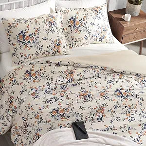 Lucky Brand Garden Floral Bouquet Full/Queen Microfiber Duvet Cover Set - 3 Piece Reversible Bedding Set with (1) 68"x90" Duvet Cover, (2) 20"x26" Pillow Shams
