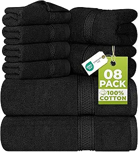 Utopia Towels 8 Piece Luxury Towel Set  Majestic Plush, Super Absorbent & Quicker-to-Dry, Thick 100% Ring Spun Cotton Towels for Bathroom, Spa & Hotel  2 Bath, 2 Hand, 4 Washcloths, Black