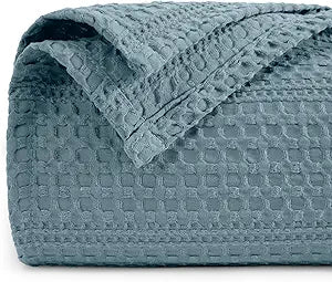 PHF Lightweight Waffle Weave Blanket Queen Size 90"x 90", Soft Woven Summer Blanket for Hot Sleepers - Aesthetic Home Decor for Couch Bed Sofa, Pet Friendly, Stormy Blue