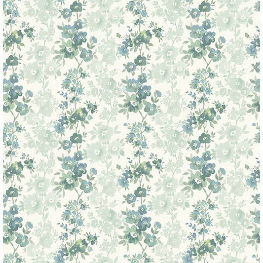 A-Street Prints Charlise Teal Floral Stripe Wallpaper, 20.5-in by 33-ft, 56.4 sq. ft