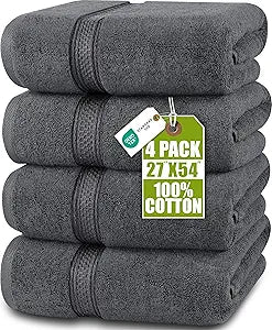 Utopia Towels 4 Pack Premium Bath Towels Set, 27 by 54 Inches, 100% Ring Spun Cotton 600GSM, Lightweight and Highly Absorbent Quick Drying Towels, Perfect for Daily Use, Grey