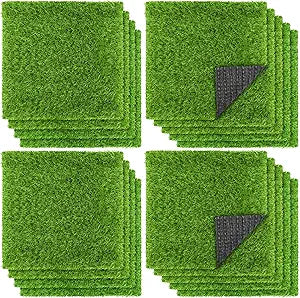 TURSTIN 18 Pieces Artificial Grass Mat 12 x 12 Inch Synthetic Grass Square Mats Indoor Outdoor Patio Flooring Fake Turf Patch Tiles Realistic Grass Rug for DIY Crafts Miniature Garden, Spring Grass