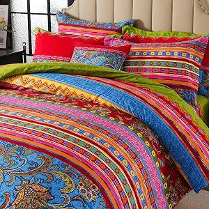 FADFAY Ethnic Boho Duvet Cover Set King/California King 100% Brushed Cotton Soft Bohemian Bedding Paisley Exotic Colorful Printed Bedding Reversible Zipper Bed Comforter Cover + 2 Pillowshams, 3Pcs