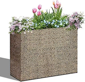 Tall Planters for Outdoor Plants - Hand-Hammered Metal Large Rectangular Block Planter Box with Drainage Holes, Modern Planters Indoor Outdoor Flower Plant Pots Patio Yard Front Porch Deck,32x12x24"
