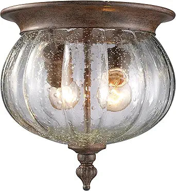 Z-Lite 516F-WB Belmont Outdoor Flush Mount Light, Aluminum Frame, Weathered Bronze Finish and Clear Seedy Shade of Glass Material