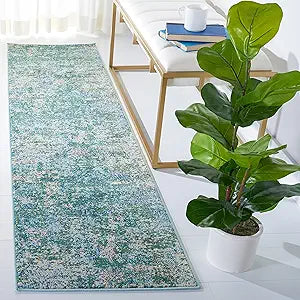 SAFAVIEH Madison Collection 2'2" x 10' GreenTurquoise MAD471Y Modern Abstract Non-Shedding Entryway Foyer Living Room Kitchen Runner Rug