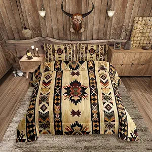 Feelyou Wood Southwestern Bedding Set Twin Size Geometric Comforter Set Tribal Native American Indian Design Vinatge Comforter Decor Exotic Style Stripe Line Duvet Set