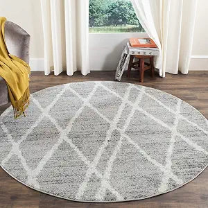 SAFAVIEH Adirondack Collection 4' Round Ivory / Silver ADR128B Modern Moroccan Non-Shedding Dining Room Entryway Foyer Living Room Bedroom Area Rug