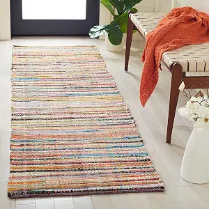 SAFAVIEH Rag Rug Collection Runner Rug - 2'3" x 11', Ivory & Multi, Handmade Boho Stripe Cotton, Ideal for High Traffic Areas in Living Room, Bedroom (RAR240A)