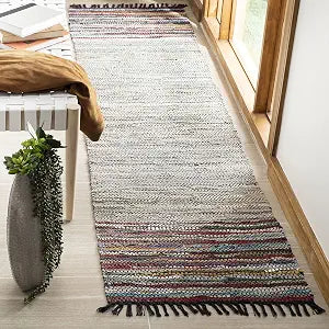 SAFAVIEH Vintage Leather Collection Runner Rug - 2'3" x 6', Beige & Multi, Handmade Boho Fringe Leather & Cotton, Ideal for High Traffic Areas in Living Room, Bedroom (VTL202H)