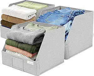 VIVIDECOR Open Front Trapezoid Closet Bins 12x12x10  Easy Access Shelf Organizer, Fabric Storage Baskets for Clothes, Linen, Sweaters  Light Gray, 3 Pack