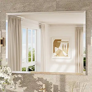 TokeShimi 40x30 Frameless Mirror Bathroom Rectangle, Bathroom Vanity Mirror Beveled with 1" Beveled Edge, Shatterproof Farmhouse Mirrored Wall Mounted for Living Room, Entryway, Restroom
