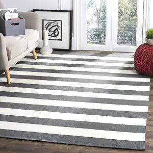 SAFAVIEH Montauk Collection Accent Rug - 3' Square, Grey & Ivory Handmade Flatweave Cotton, Woven Texture, Farmhouse Stripe Pattern, Ideal for Living Room, Bedroom, Dining Space (MTK712G)