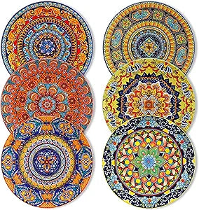 vancasso Colorful Dinner Plates Set of 6, 10.5 Inch Ceramic Kitchen Plates for Dinner, Bohemian Printed Dishes for Dining, Microwave & Dishwasher Safe Plate Set, Series KRVI