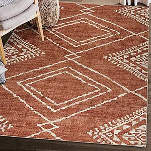 ReaLife Rugs Machine Washable Area Rug Runner - Living Room Bedroom Bathroom Kitchen Entryway Office - Padded Low Pile Stain Resistant Premium - Moroccan Diamond Tribal - Jax - Orange 3' x 5'
