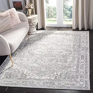 SAFAVIEH Brentwood Collection 6' x 9' Cream/Grey BNT852B Medallion Distressed Non-Shedding Living Room Bedroom Dining Home Office Area Rug