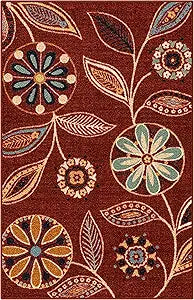 Maples Rugs Reggie Floral Kitchen Rug - Made in USA - Washable, Non Slip Indoor Carpet for Entryway, Foyer, Kitchen, and Bathroom, 2'6 x 3'10, Merlot