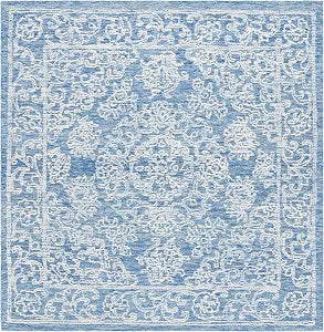 SAFAVIEH Ebony Collection Area Rug - 3' Square, Ivory & Blue, Handmade Wool, Ideal for Living Room, Bedroom, Dining Space (EBN308M)